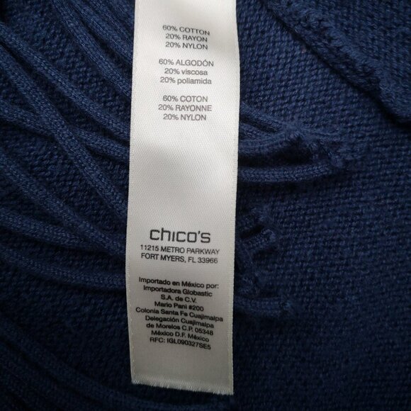 Chico's Ladies Size 1 = (Small) Navy Wrap Sweater with Fringe - Picture 6 of 10